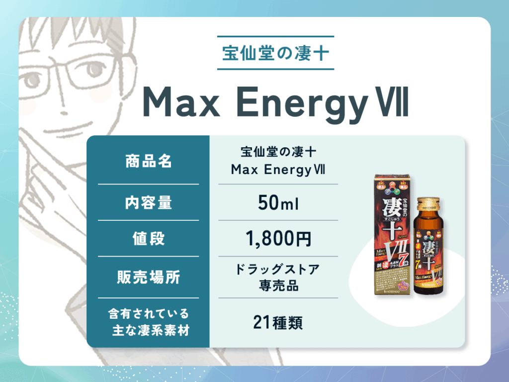 宝仙堂の凄十 Max EnergyⅦ：1,800円（ドリンク）の期待できる効果や口コミ